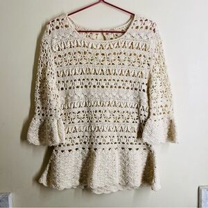 AYNI Crochet Top Bell Sleeve Cream size L